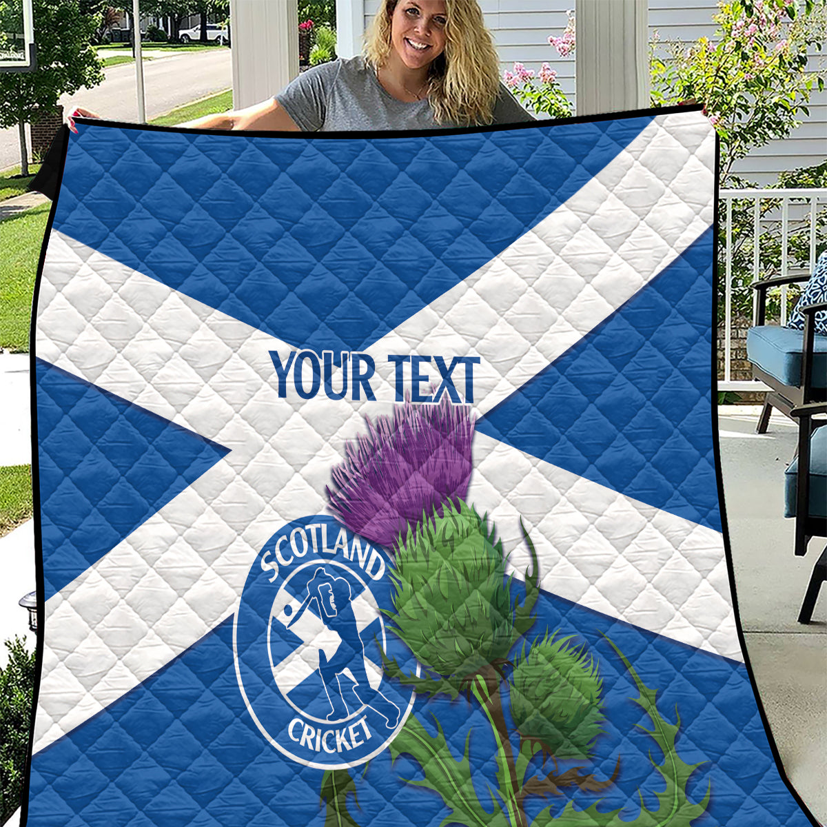 Custom Scotland Cricket Quilt 2024 Scottish Thistle Flag Style - Wonder Print Shop
