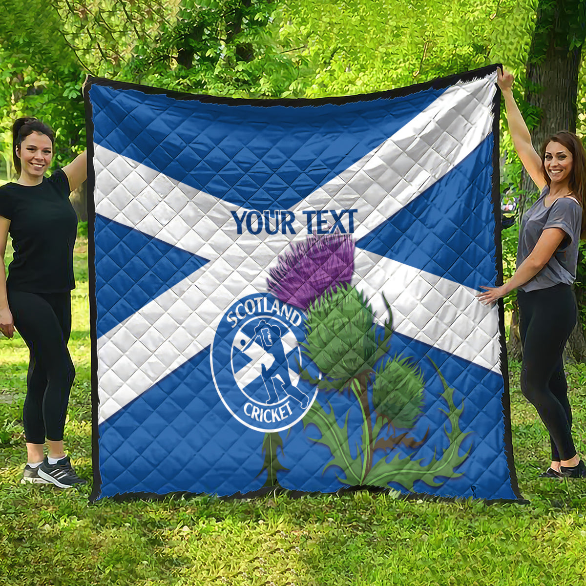 Custom Scotland Cricket Quilt 2024 Scottish Thistle Flag Style - Wonder Print Shop