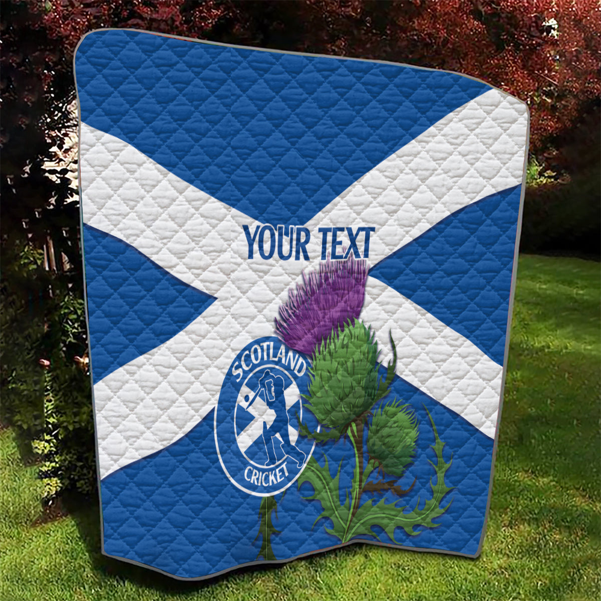 Custom Scotland Cricket Quilt 2024 Scottish Thistle Flag Style - Wonder Print Shop