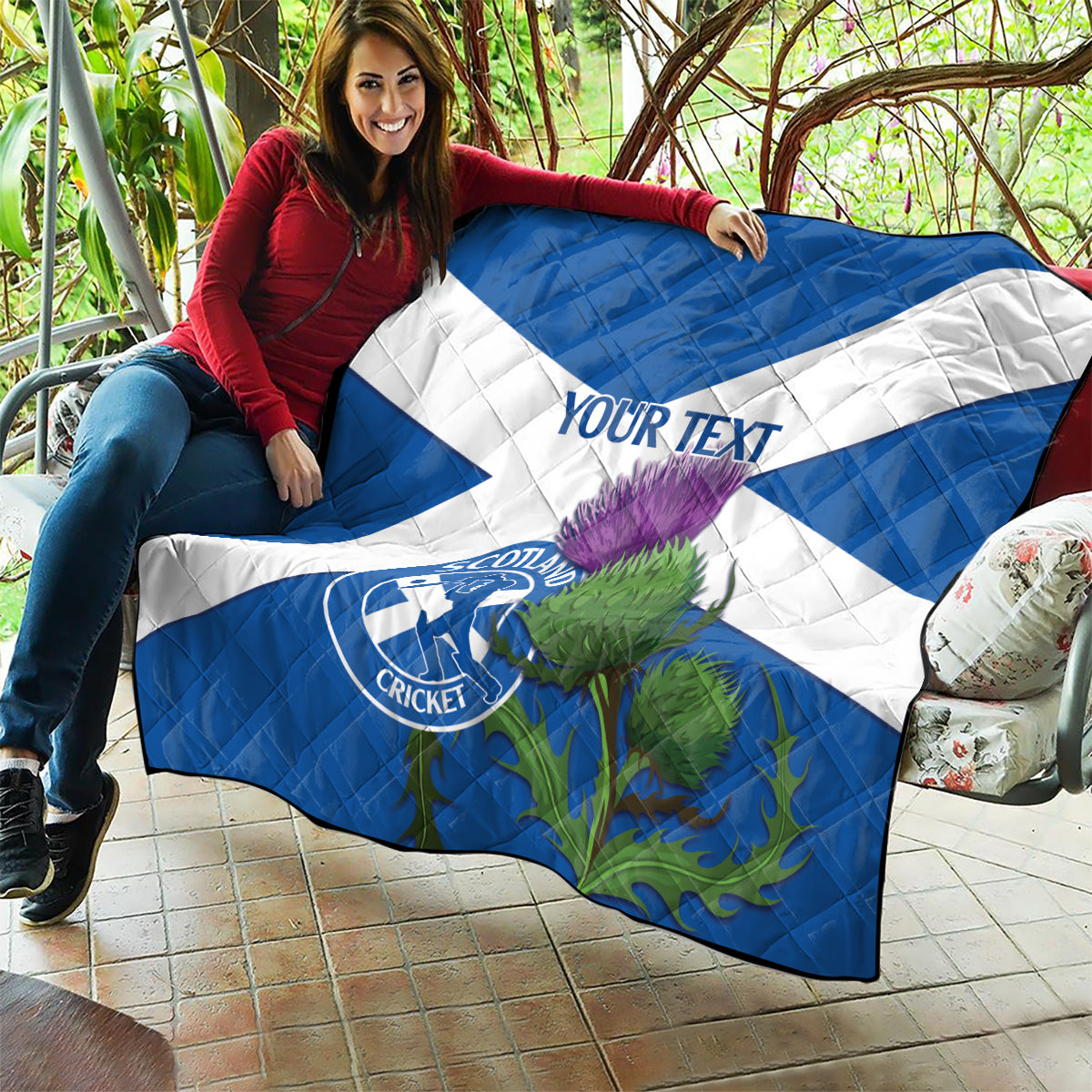 Custom Scotland Cricket Quilt 2024 Scottish Thistle Flag Style - Wonder Print Shop