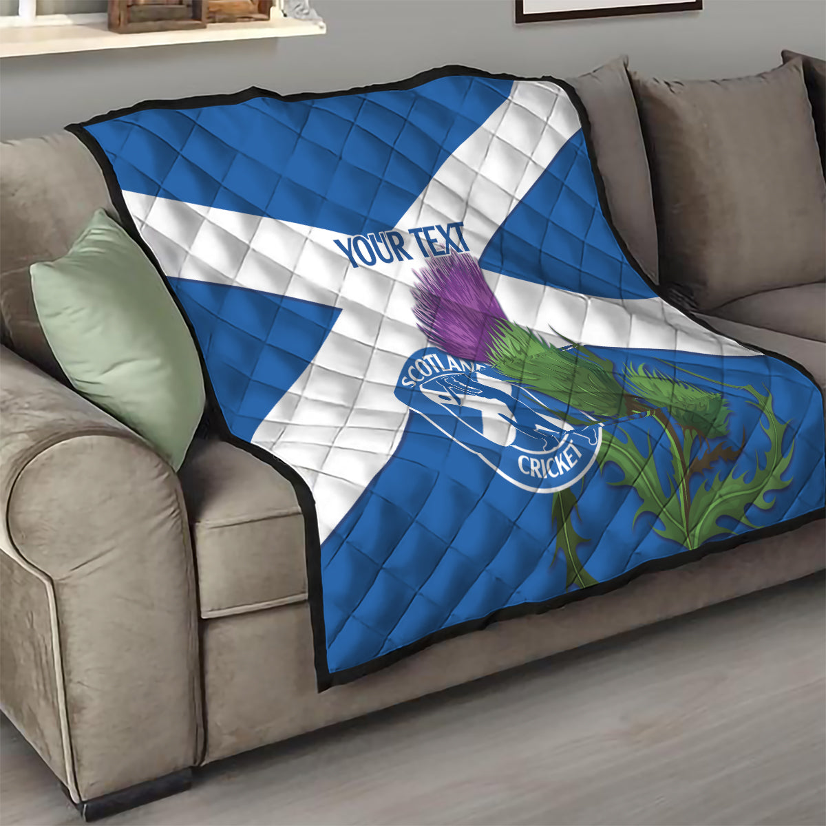Custom Scotland Cricket Quilt 2024 Scottish Thistle Flag Style - Wonder Print Shop