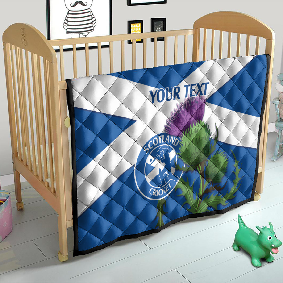 Custom Scotland Cricket Quilt 2024 Scottish Thistle Flag Style - Wonder Print Shop