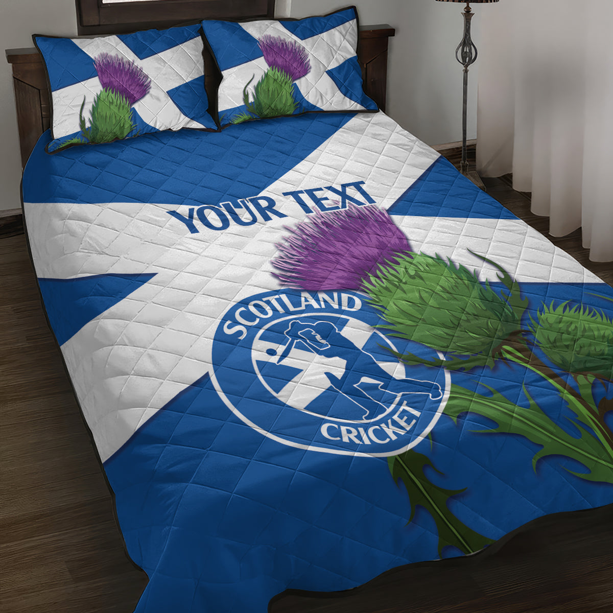 Custom Scotland Cricket Quilt Bed Set 2024 Scottish Thistle Flag Style - Wonder Print Shop
