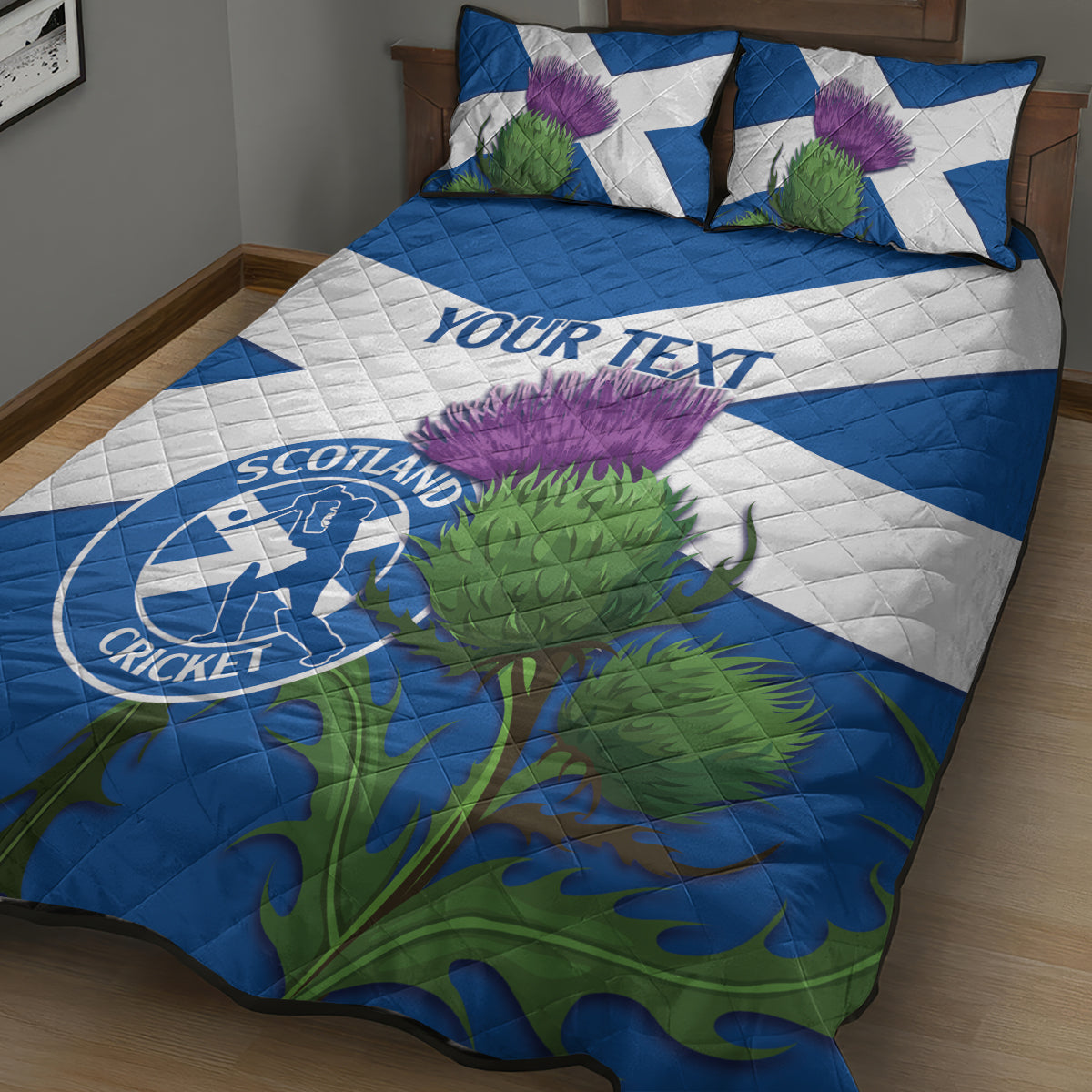 Custom Scotland Cricket Quilt Bed Set 2024 Scottish Thistle Flag Style - Wonder Print Shop