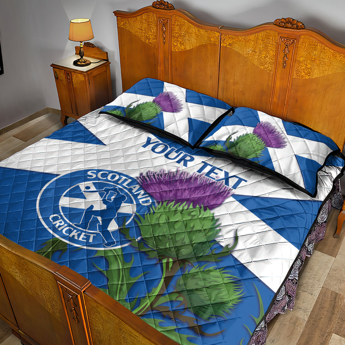 Custom Scotland Cricket Quilt Bed Set 2024 Scottish Thistle Flag Style - Wonder Print Shop