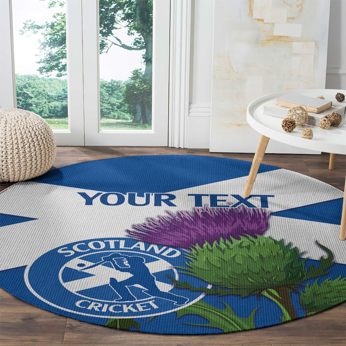 Custom Scotland Cricket Round Carpet 2024 Scottish Thistle Flag Style