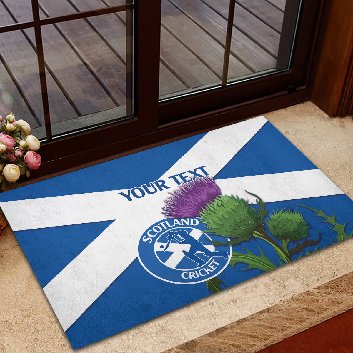 Custom Scotland Cricket Rubber Doormat 2024 Scottish Thistle Flag Style - Wonder Print Shop