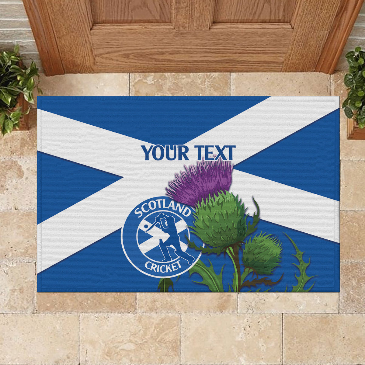 Custom Scotland Cricket Rubber Doormat 2024 Scottish Thistle Flag Style - Wonder Print Shop