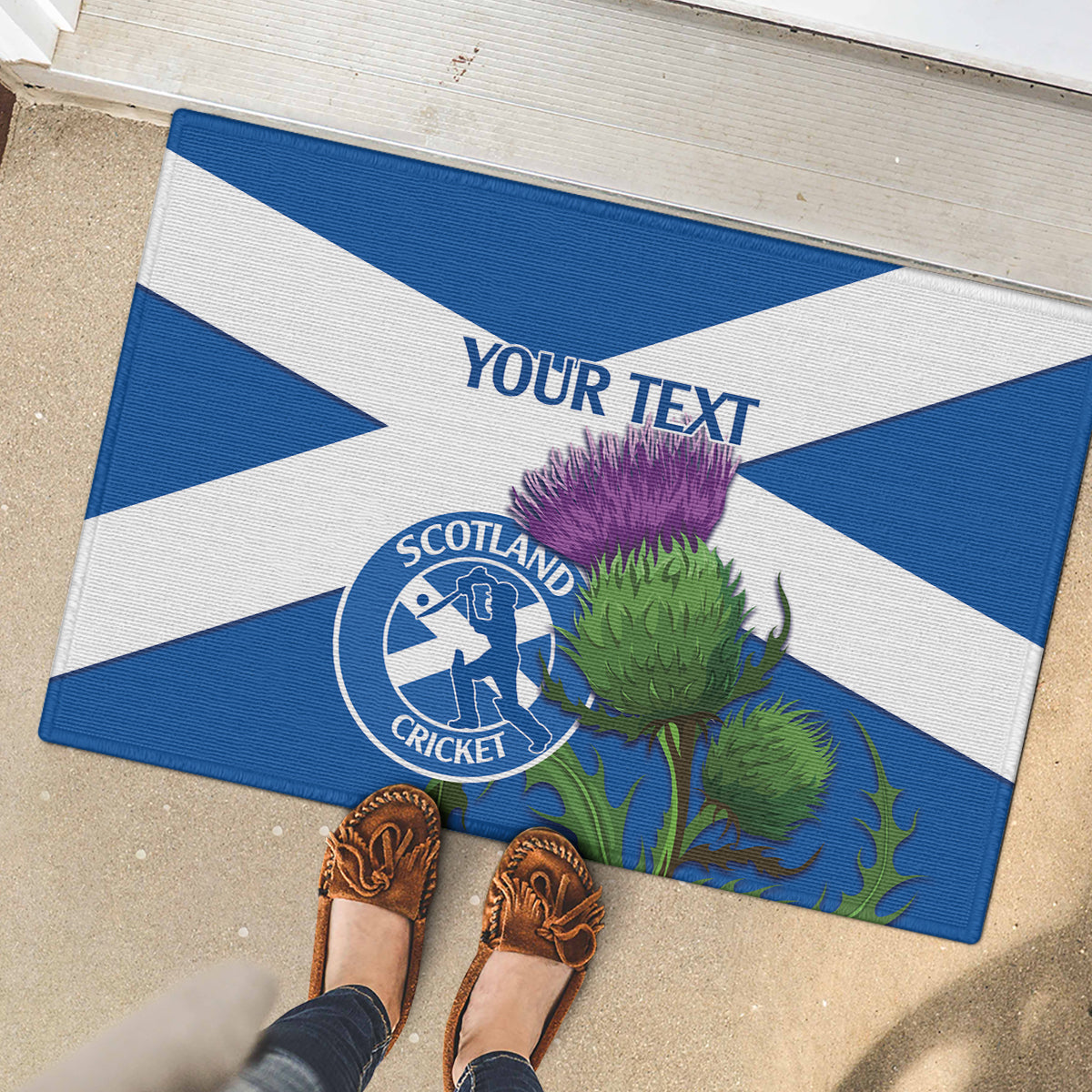 Custom Scotland Cricket Rubber Doormat 2024 Scottish Thistle Flag Style - Wonder Print Shop