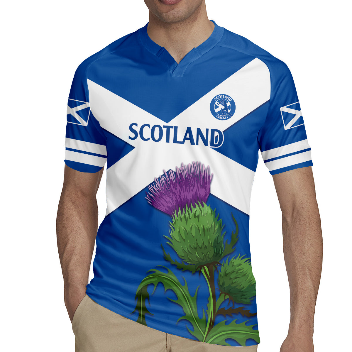 Custom Scotland Cricket Rugby Jersey 2024 Scottish Thistle Flag Style - Wonder Print Shop