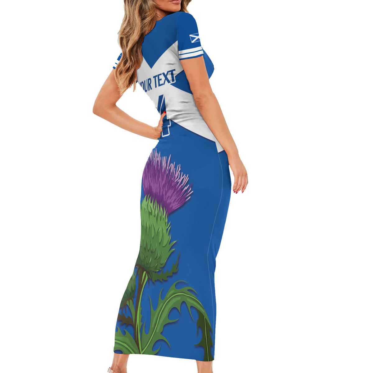 Custom Scotland Cricket Short Sleeve Bodycon Dress 2024 Scottish Thistle Flag Style - Wonder Print Shop