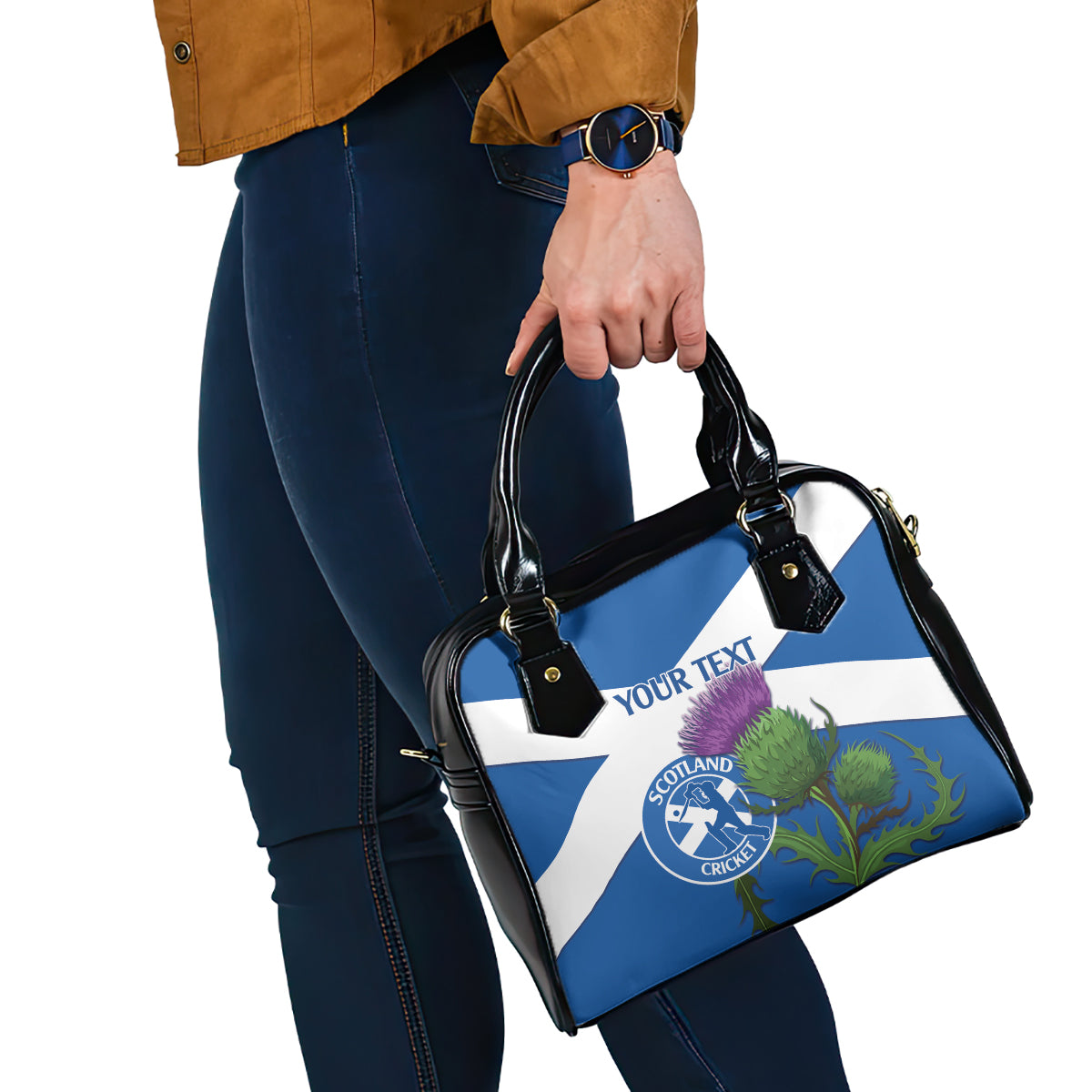 Custom Scotland Cricket Shoulder Handbag 2024 Scottish Thistle Flag Style