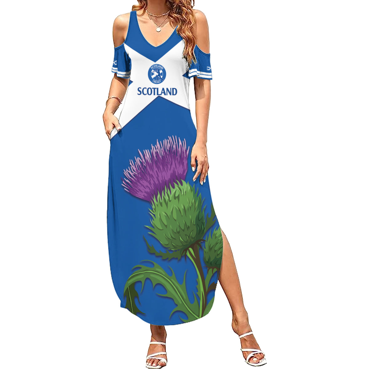 Custom Scotland Cricket Summer Maxi Dress 2024 Scottish Thistle Flag Style - Wonder Print Shop