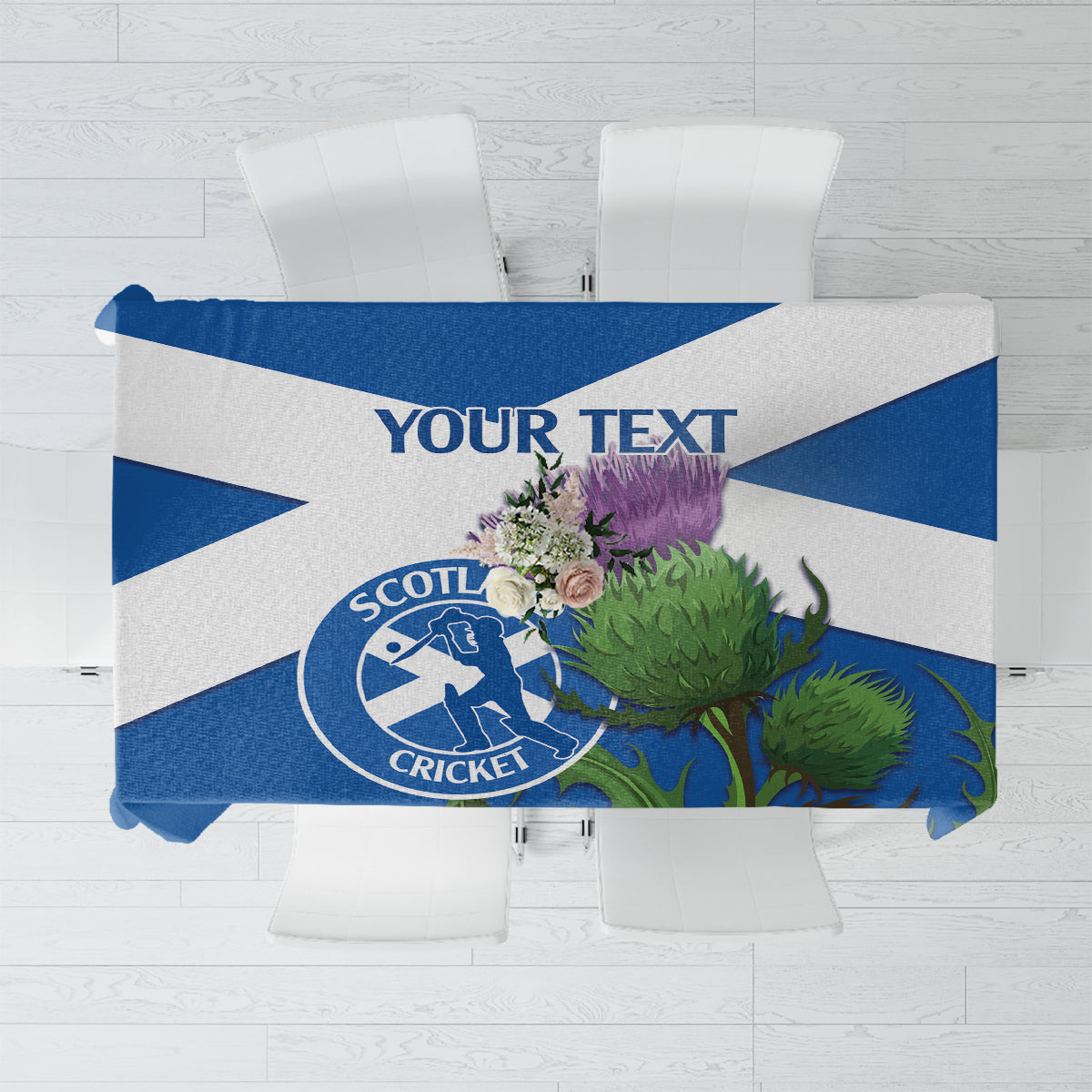 Custom Scotland Cricket Tablecloth 2024 Scottish Thistle Flag Style - Wonder Print Shop