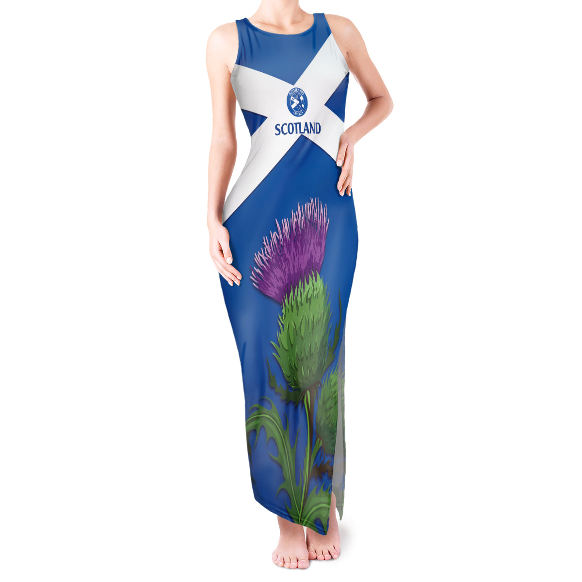 Custom Scotland Cricket Tank Maxi Dress 2024 Scottish Thistle Flag Style - Wonder Print Shop