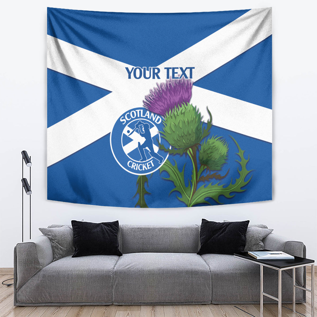 Custom Scotland Cricket Tapestry 2024 Scottish Thistle Flag Style - Wonder Print Shop