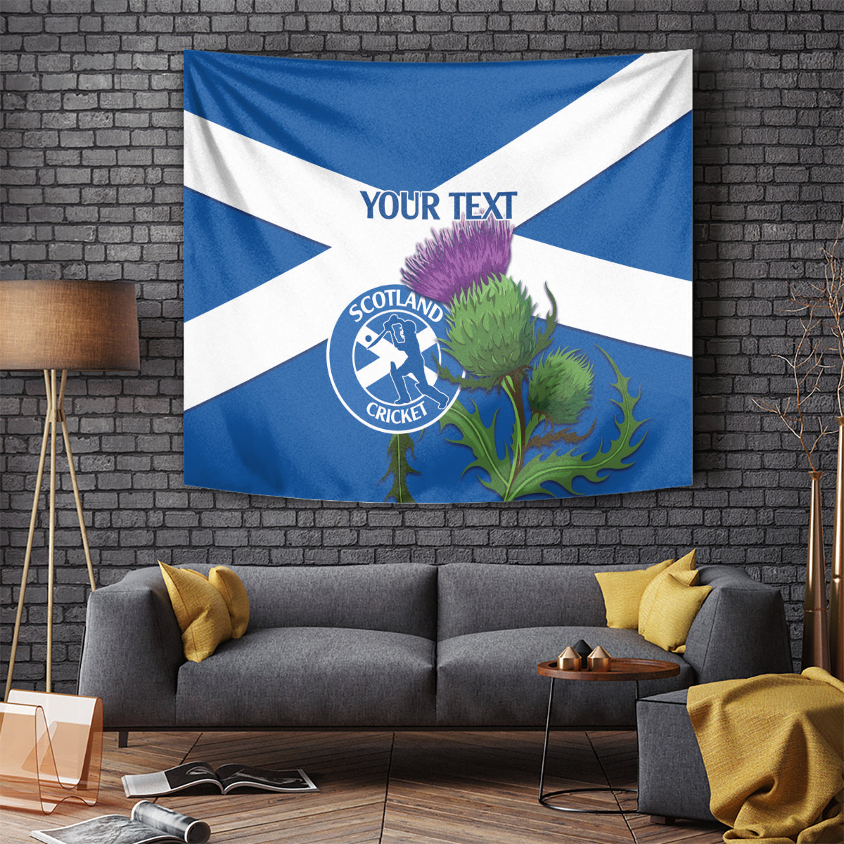 Custom Scotland Cricket Tapestry 2024 Scottish Thistle Flag Style - Wonder Print Shop