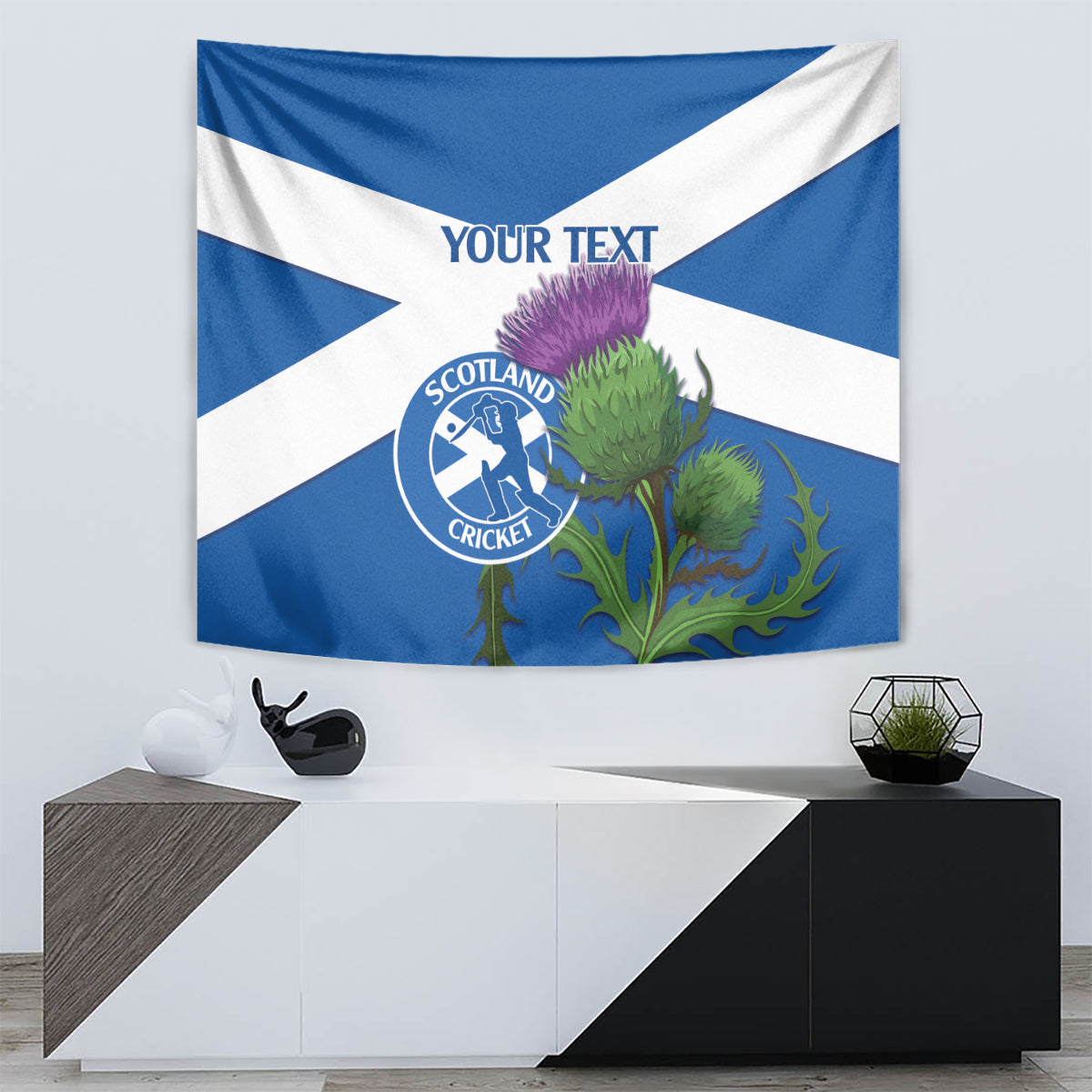 Custom Scotland Cricket Tapestry 2024 Scottish Thistle Flag Style - Wonder Print Shop