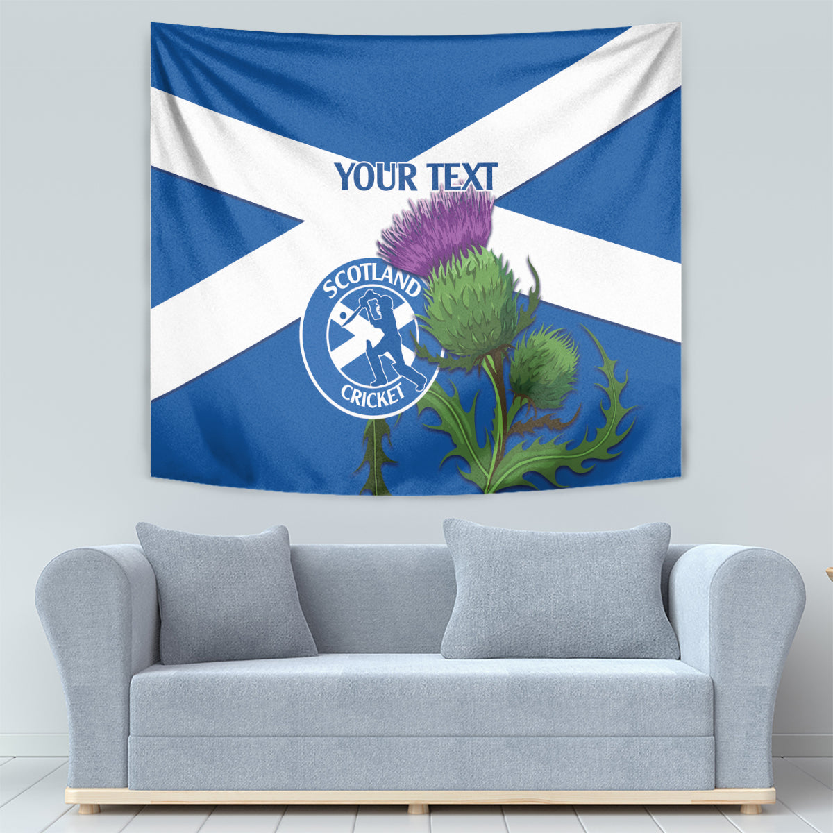 Custom Scotland Cricket Tapestry 2024 Scottish Thistle Flag Style - Wonder Print Shop