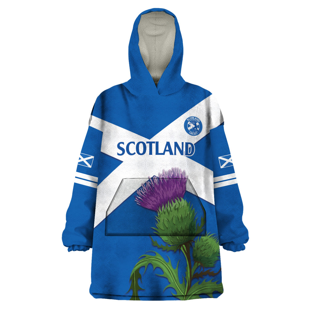 Custom Scotland Cricket Wearable Blanket Hoodie 2024 Scottish Thistle Flag Style - Wonder Print Shop