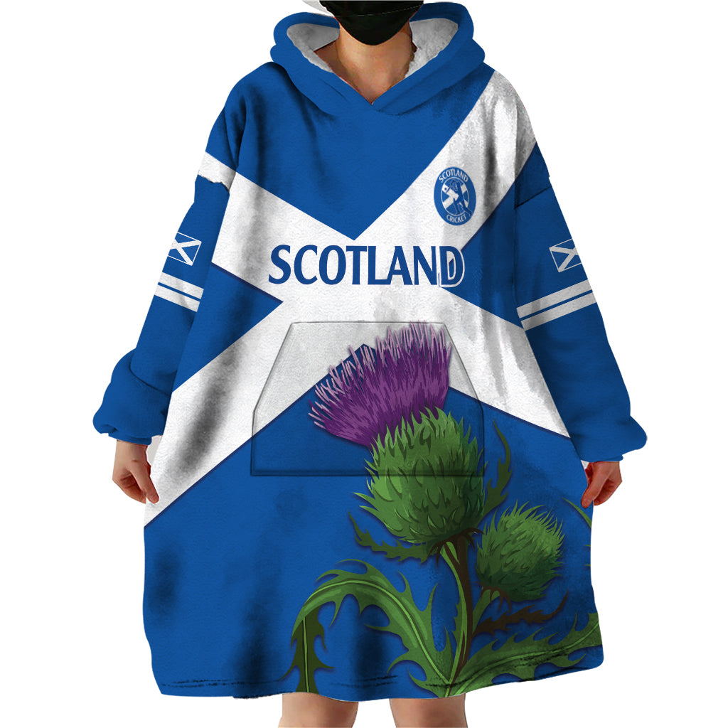 Custom Scotland Cricket Wearable Blanket Hoodie 2024 Scottish Thistle Flag Style - Wonder Print Shop