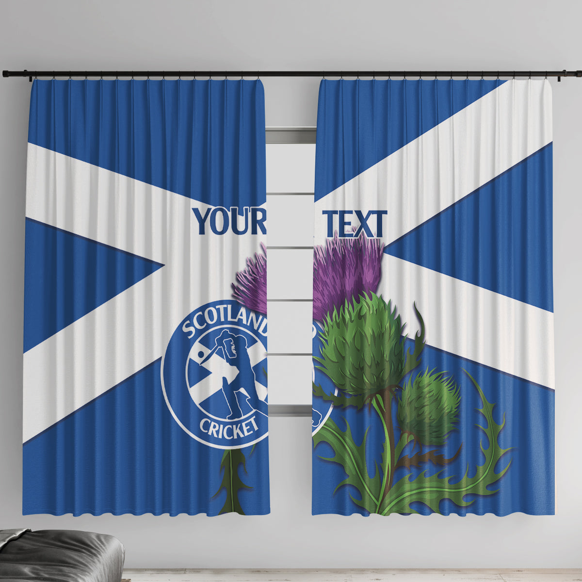 Custom Scotland Cricket Window Curtain 2024 Scottish Thistle Flag Style - Wonder Print Shop