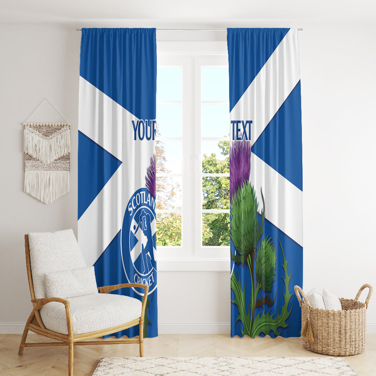 Custom Scotland Cricket Window Curtain 2024 Scottish Thistle Flag Style - Wonder Print Shop