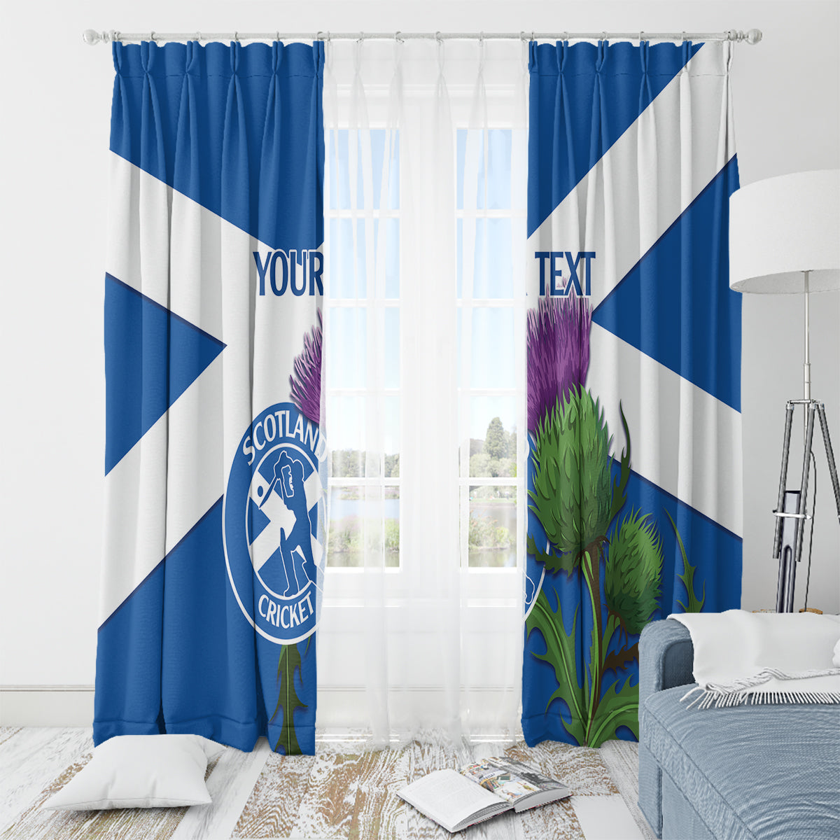 Custom Scotland Cricket Window Curtain 2024 Scottish Thistle Flag Style - Wonder Print Shop