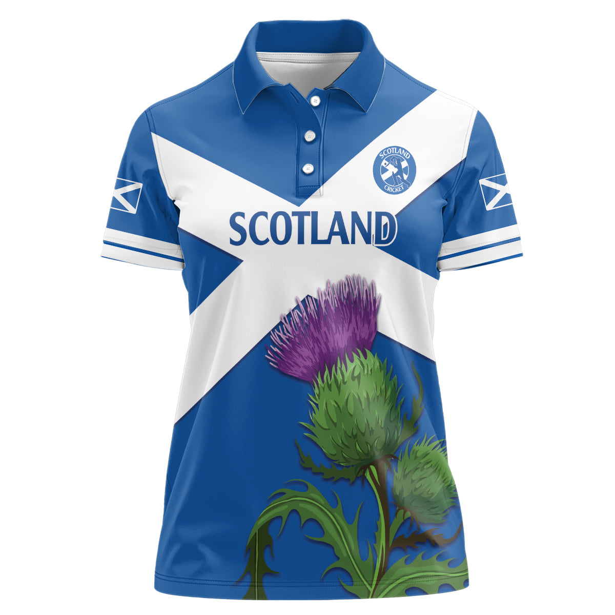 Custom Scotland Cricket Women Polo Shirt 2024 Scottish Thistle Flag Style - Wonder Print Shop