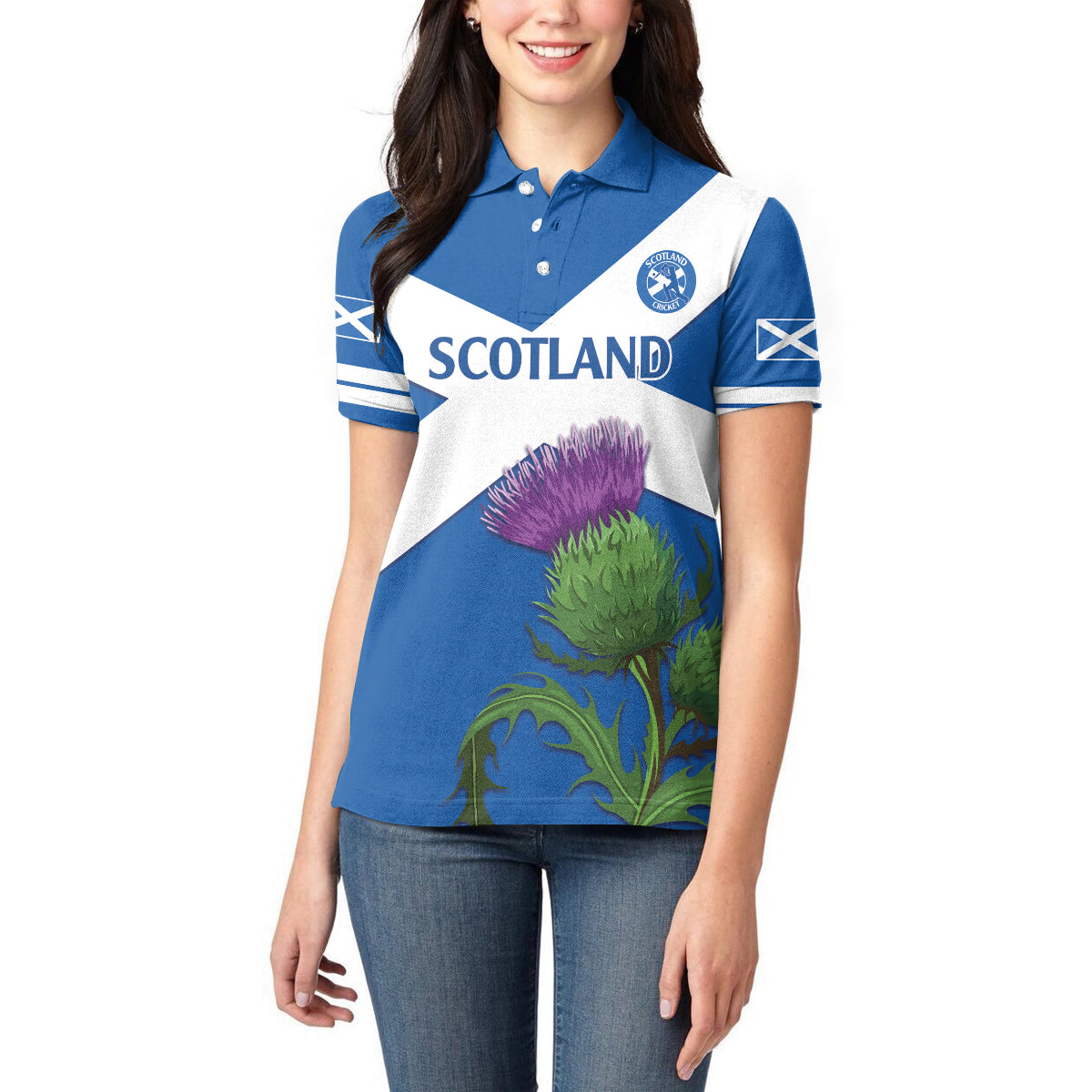 Custom Scotland Cricket Women Polo Shirt 2024 Scottish Thistle Flag Style - Wonder Print Shop