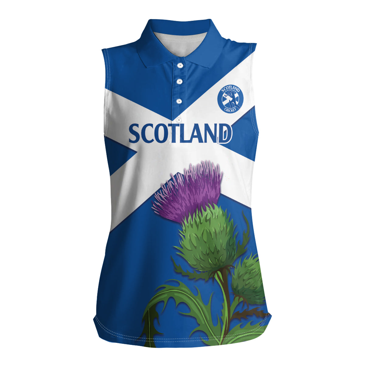 Custom Scotland Cricket Women Sleeveless Polo Shirt 2024 Scottish Thistle Flag Style - Wonder Print Shop