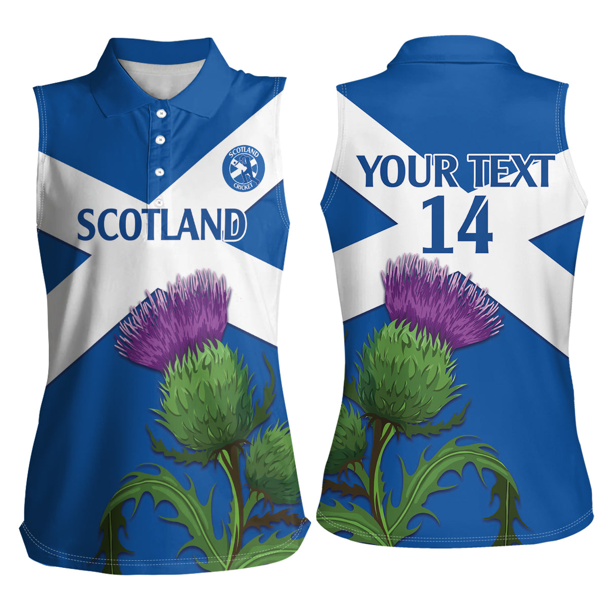 Custom Scotland Cricket Women Sleeveless Polo Shirt 2024 Scottish Thistle Flag Style - Wonder Print Shop