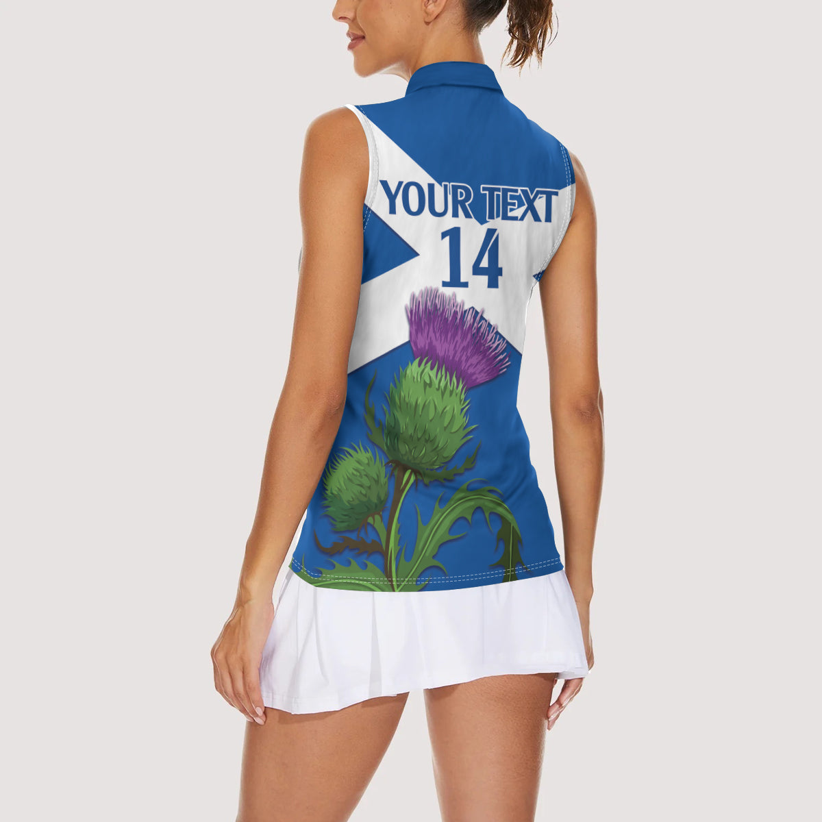 Custom Scotland Cricket Women Sleeveless Polo Shirt 2024 Scottish Thistle Flag Style - Wonder Print Shop