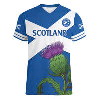 Custom Scotland Cricket Women V-Neck T-Shirt 2024 Scottish Thistle Flag Style - Wonder Print Shop