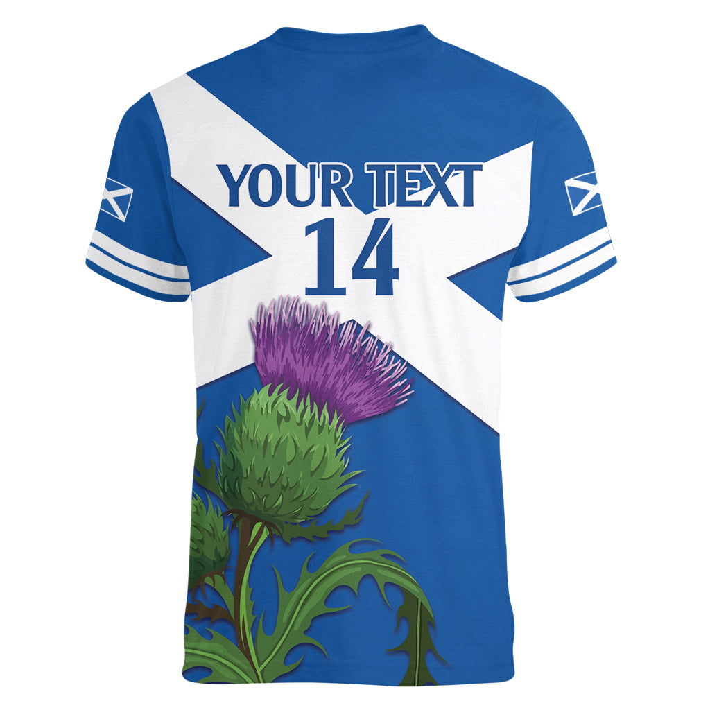 Custom Scotland Cricket Women V-Neck T-Shirt 2024 Scottish Thistle Flag Style - Wonder Print Shop