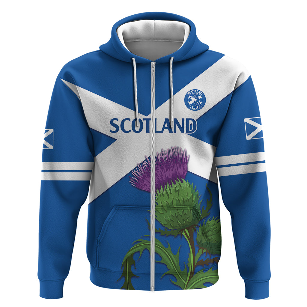 Custom Scotland Cricket Zip Hoodie 2024 Scottish Thistle Flag Style