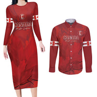 Custom Canada Cricket Couples Matching Long Sleeve Bodycon Dress and Long Sleeve Button Shirt 2024 Maple Leaf Go Champions - Wonder Print Shop