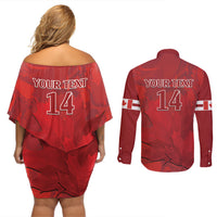 Custom Canada Cricket Couples Matching Off Shoulder Short Dress and Long Sleeve Button Shirt 2024 Maple Leaf Go Champions - Wonder Print Shop