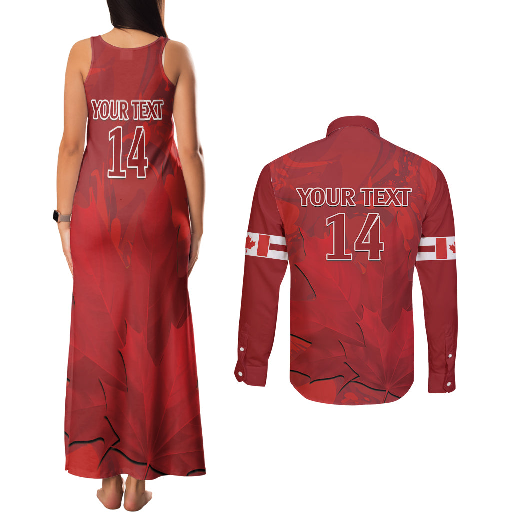 Custom Canada Cricket Couples Matching Tank Maxi Dress and Long Sleeve Button Shirt 2024 Maple Leaf Go Champions - Wonder Print Shop