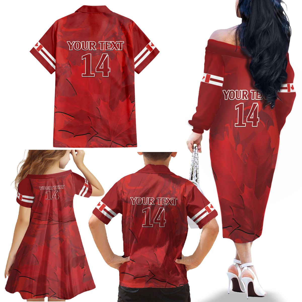 Custom Canada Cricket Family Matching Off The Shoulder Long Sleeve Dress and Hawaiian Shirt 2024 Maple Leaf Go Champions - Wonder Print Shop