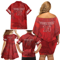Custom Canada Cricket Family Matching Off Shoulder Short Dress and Hawaiian Shirt 2024 Maple Leaf Go Champions - Wonder Print Shop