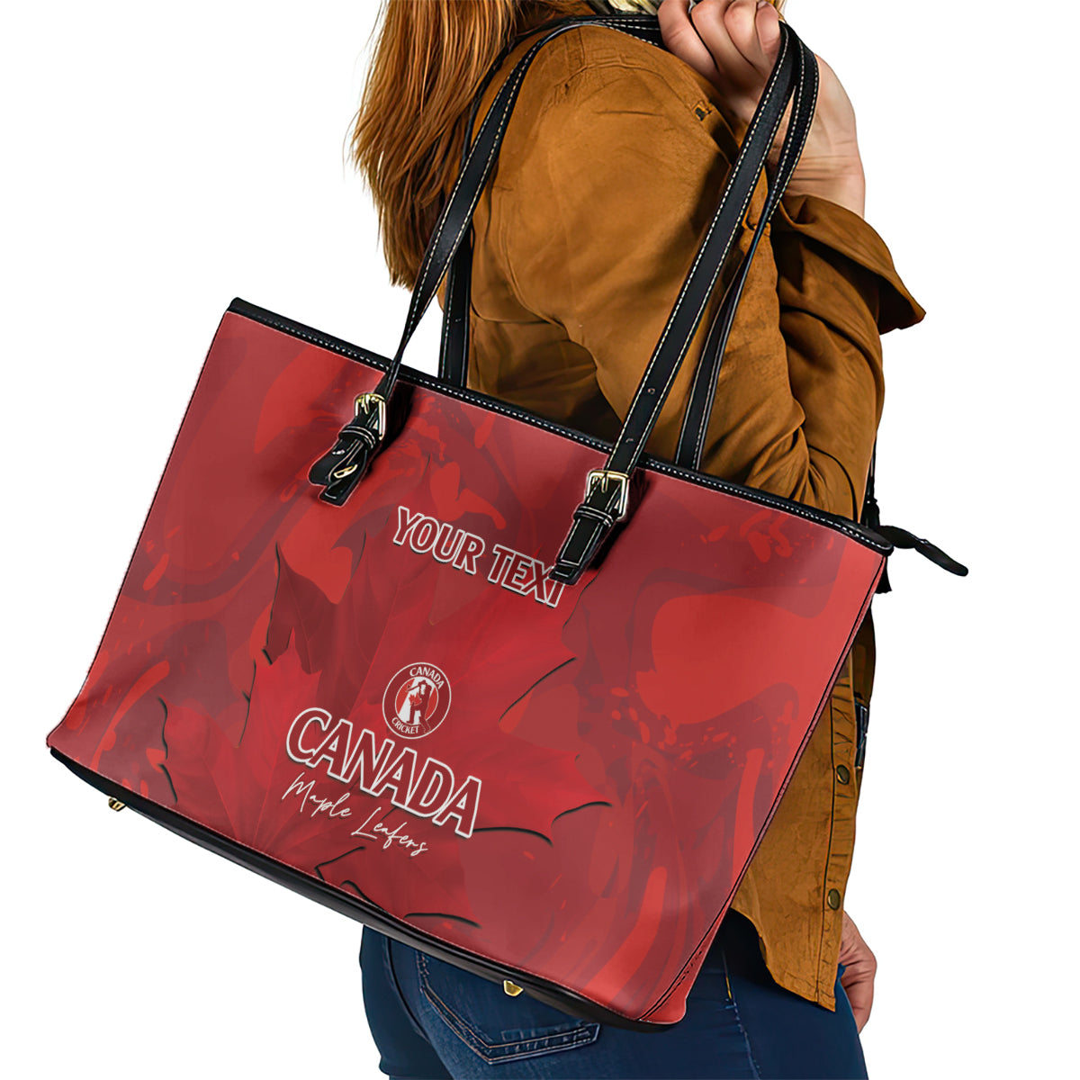 Custom Canada Cricket Leather Tote Bag 2024 Maple Leaf Go Champions - Wonder Print Shop