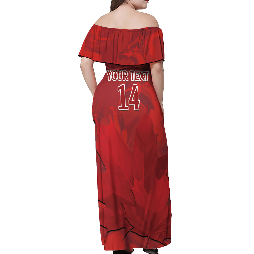 Custom Canada Cricket Off Shoulder Maxi Dress 2024 Maple Leaf Go Champions - Wonder Print Shop