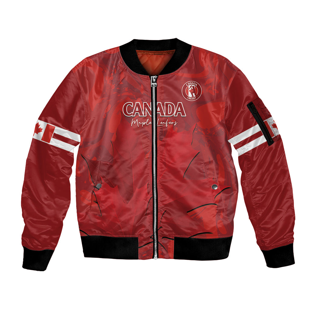 Custom Canada Cricket Sleeve Zip Bomber Jacket 2024 Maple Leaf Go Champions - Wonder Print Shop