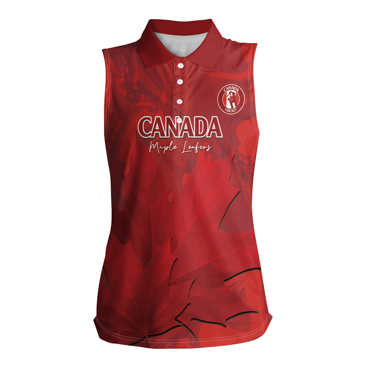 Custom Canada Cricket Women Sleeveless Polo Shirt 2024 Maple Leaf Go Champions - Wonder Print Shop