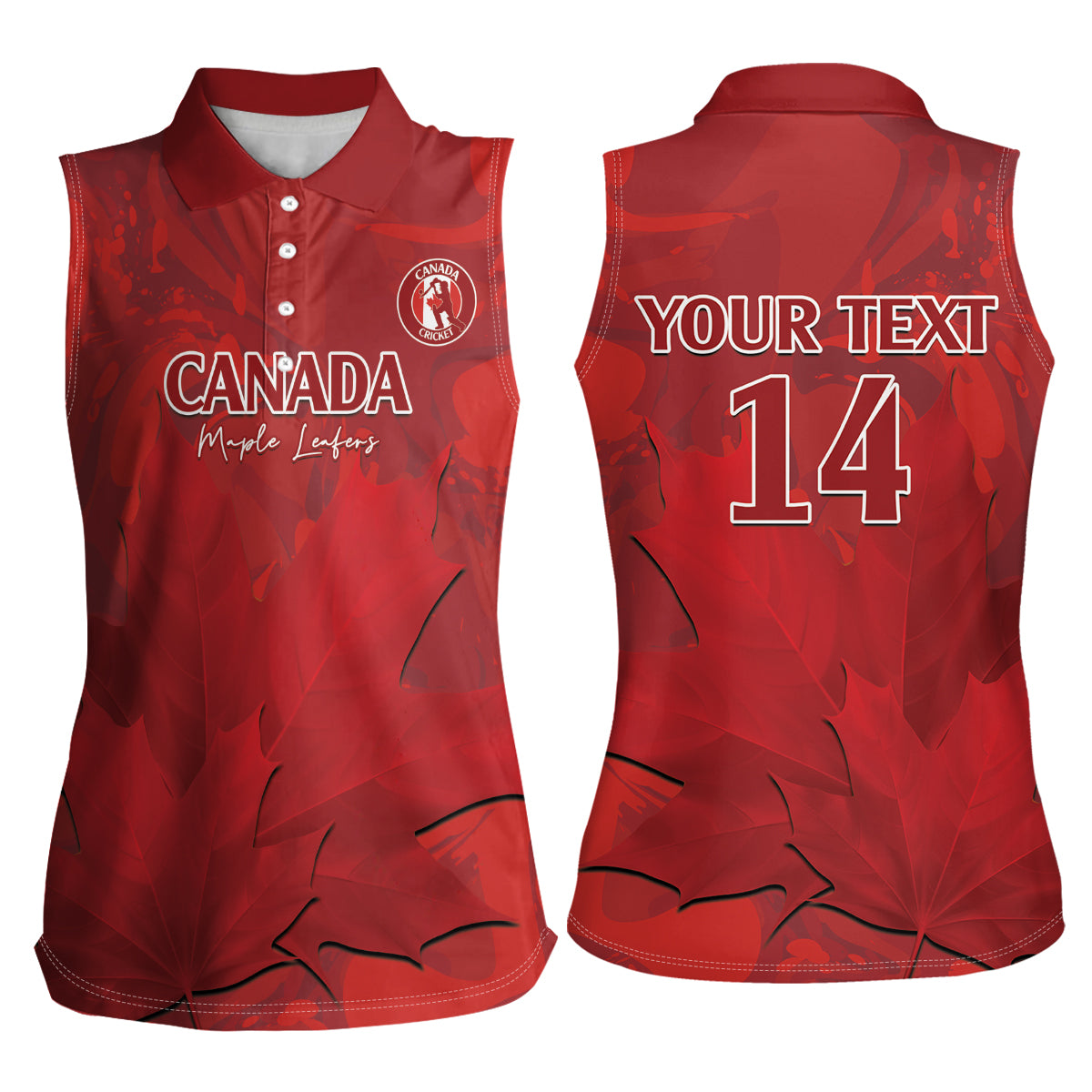 Custom Canada Cricket Women Sleeveless Polo Shirt 2024 Maple Leaf Go Champions - Wonder Print Shop