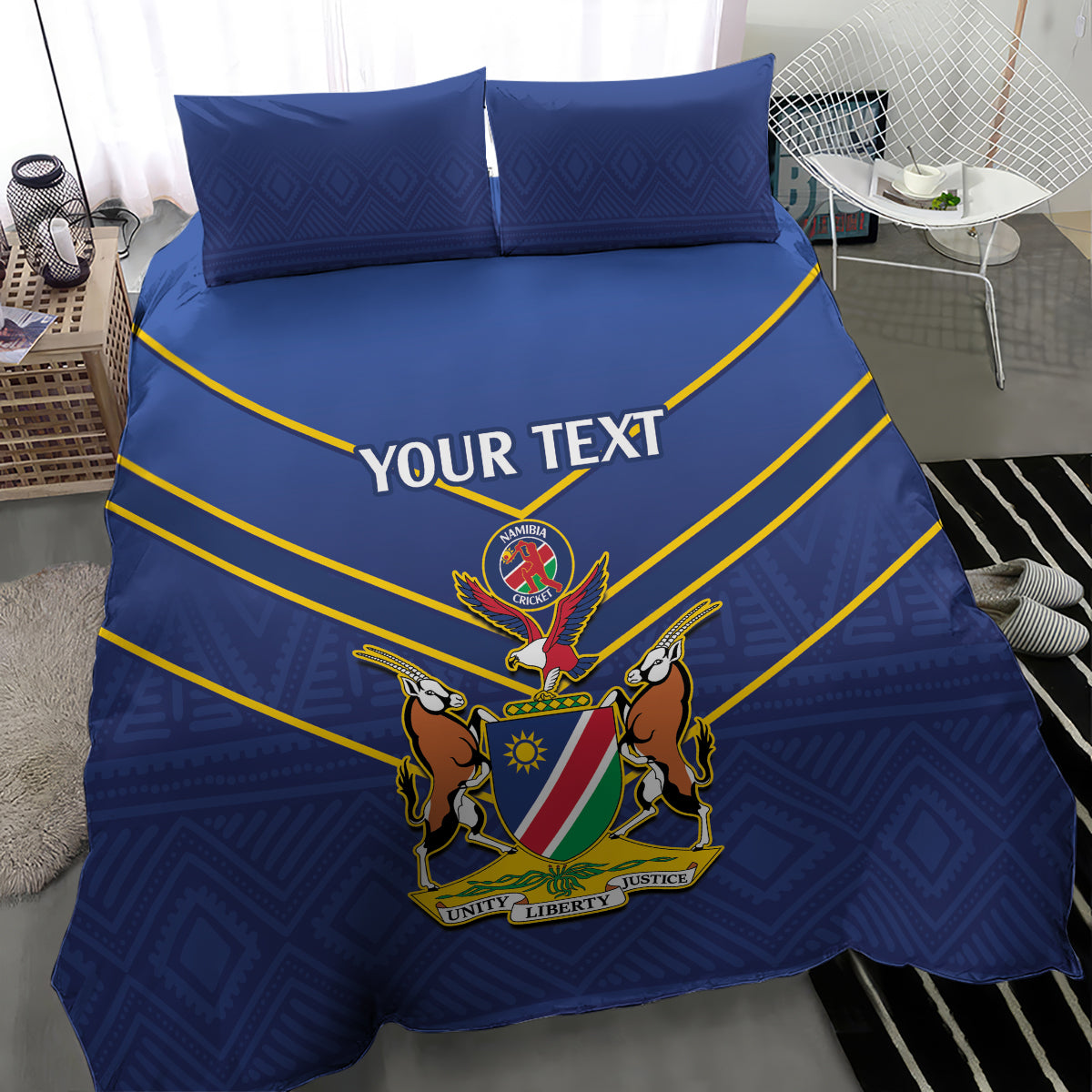 Custom Namibia Cricket Bedding Set 2024 Go Eagles African Pattern - Wonder Print Shop