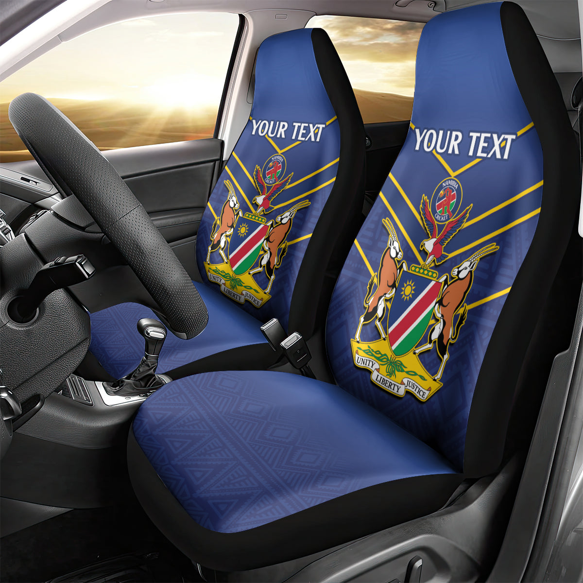 Custom Namibia Cricket Car Seat Cover 2024 Go Eagles African Pattern - Wonder Print Shop