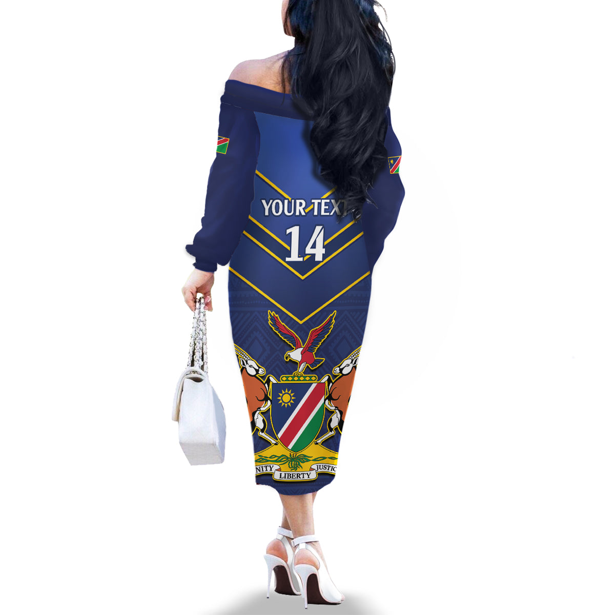 Custom Namibia Cricket Family Matching Off The Shoulder Long Sleeve Dress and Hawaiian Shirt 2024 Go Eagles African Pattern - Wonder Print Shop