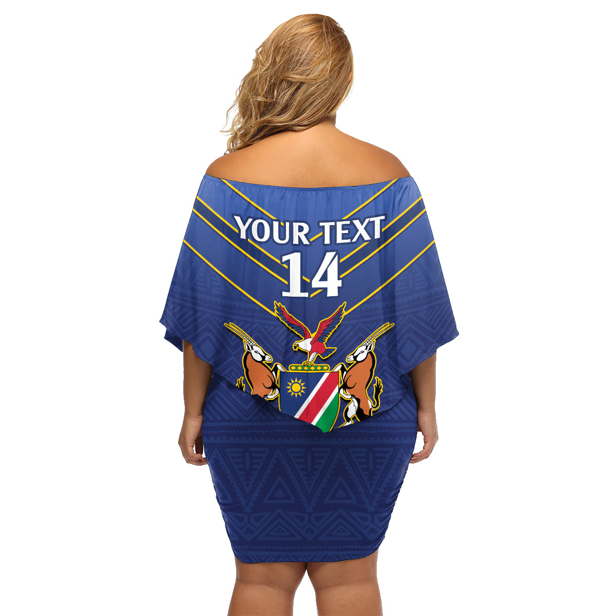 Custom Namibia Cricket Family Matching Off Shoulder Short Dress and Hawaiian Shirt 2024 Go Eagles African Pattern - Wonder Print Shop